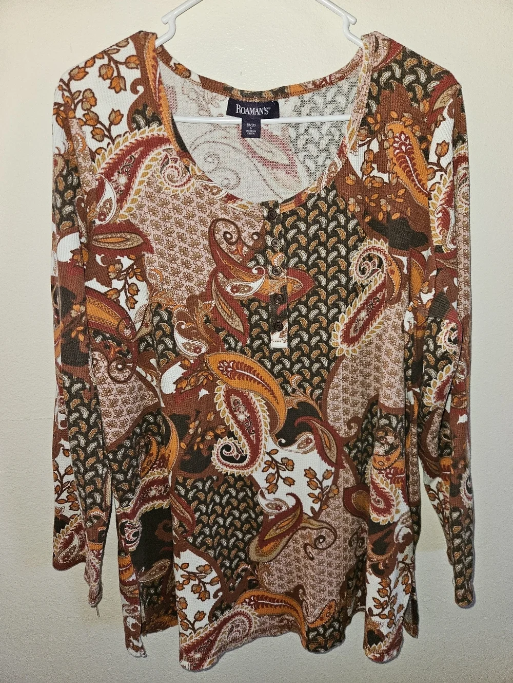 Roamans Womans Long Sleeve Henley Top Size L (18-20)
